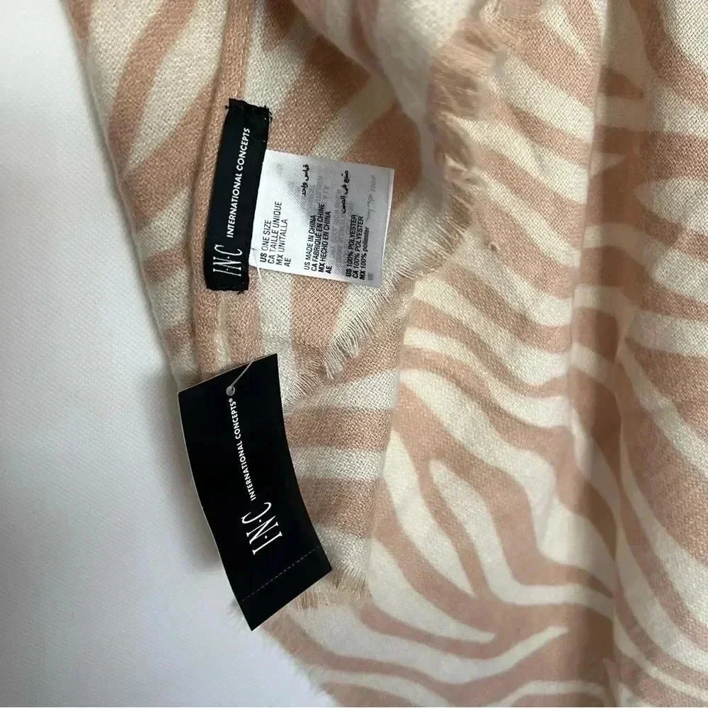 INC International Concepts Triangle Zebra Print Scarf Wrap Natural Beige Mocha